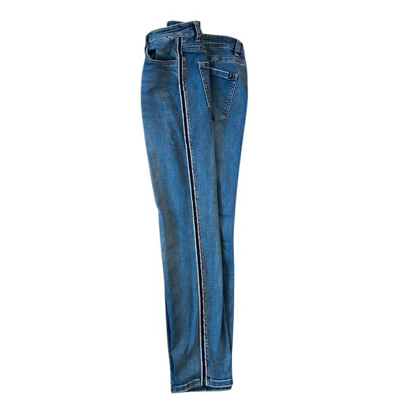 Buffalo by David Bitton Side Stripe Jeans Women's 32 Blue Denim Stretch Mid Rise - Picture 2 of 8